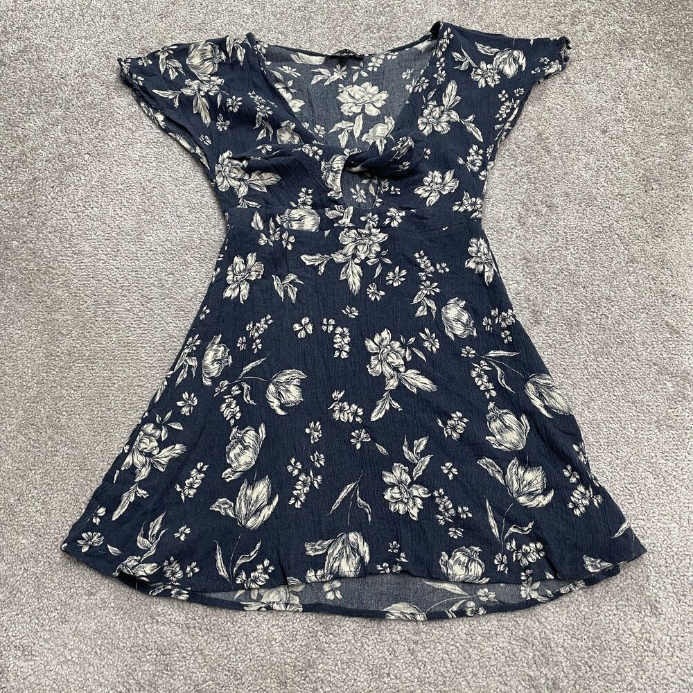 Kendall & Kylie Mini Fit And Flare Sun Dress Womens Small Blue Floral Knot Front